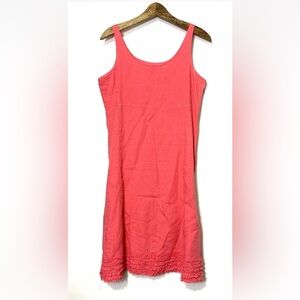 Eileen Fisher Sleeveless Dress Size Small 100%‎ Linen Coral Pink Ruffled Resort
